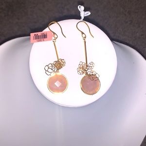 Pink and gold pendant style earrings